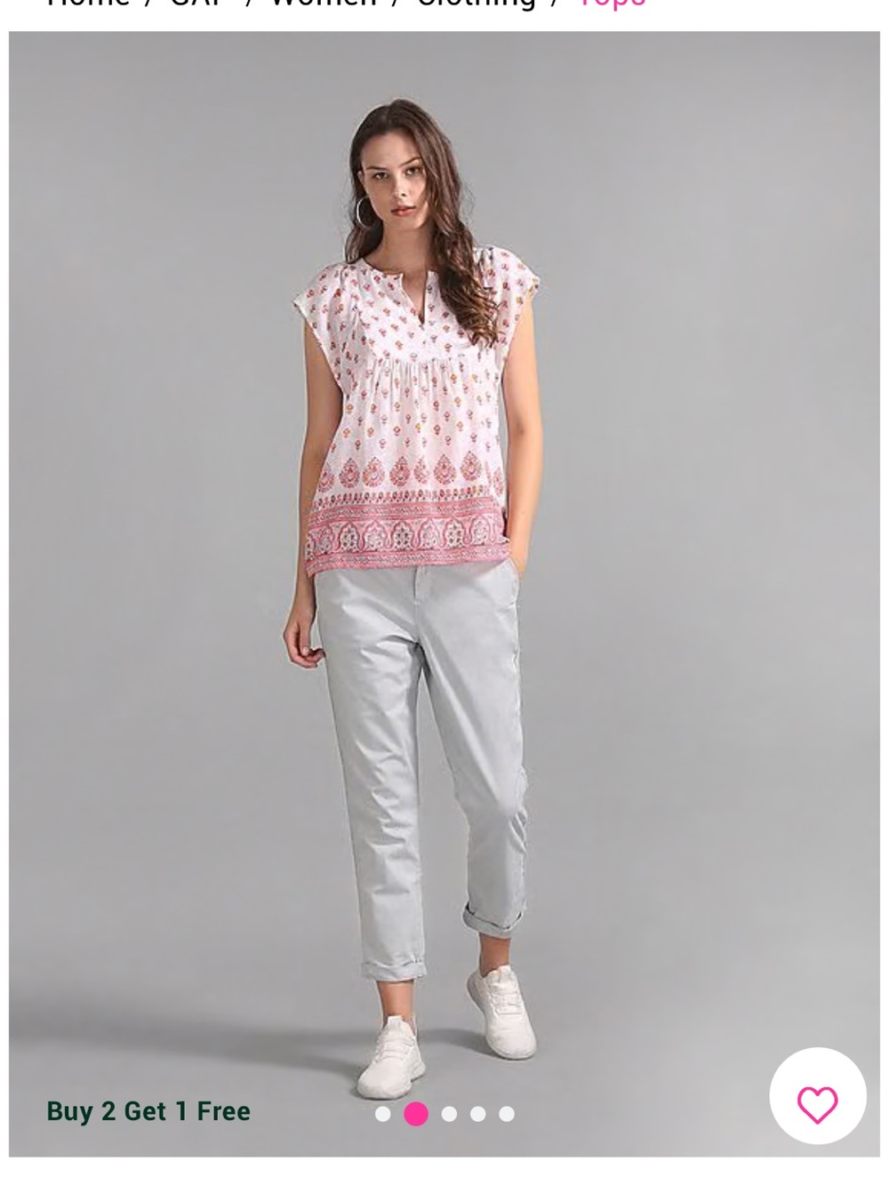 GAP White Boho Floral Border Peasant Top - Pink & Yellow - Picture 4 of 12